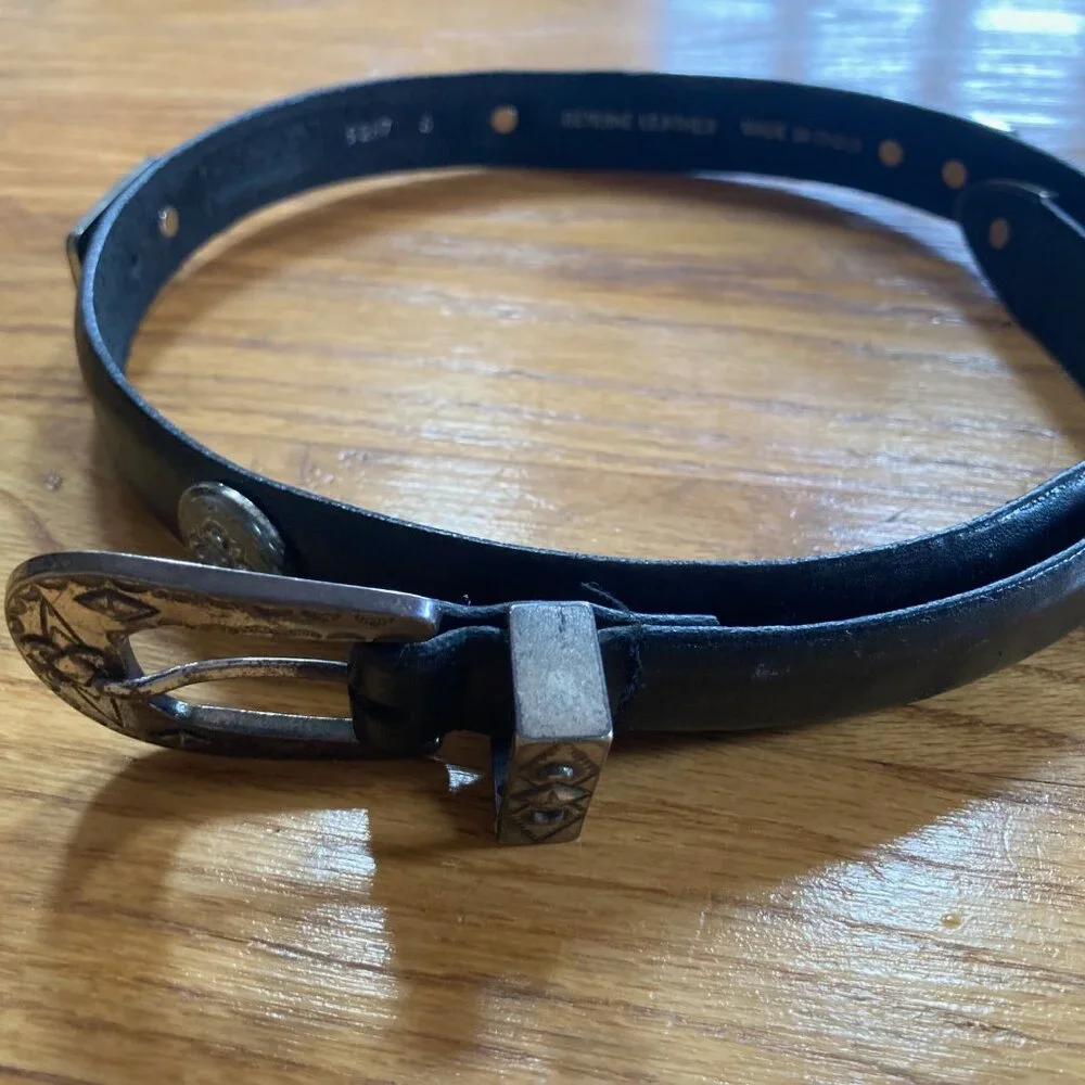 Leather Belt w/ Silver-Tone Embellishments